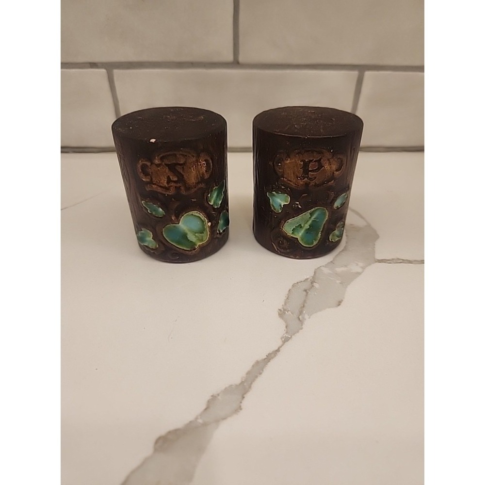 Vintage Treasure Craft Woodlands Turquoise Apple Salt & Pepper Shakers Boho MCM